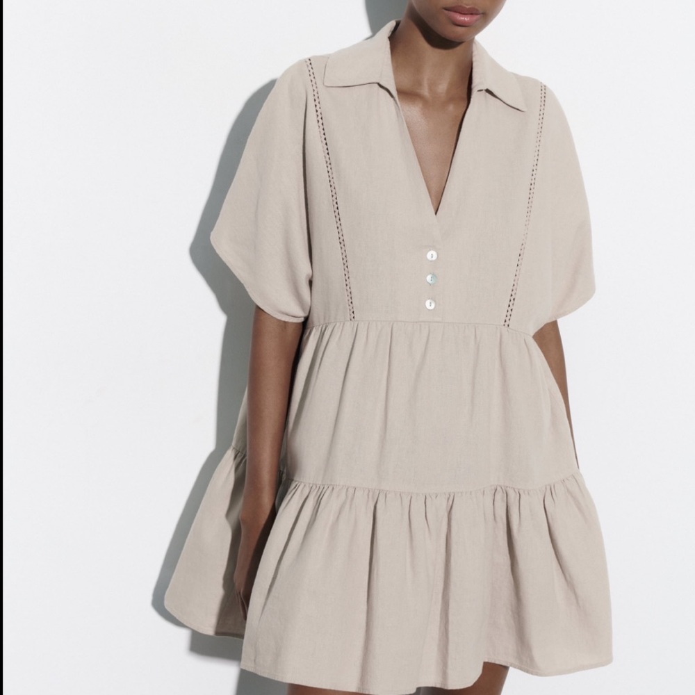 NWT Zara Linen Blend Lace Trim Dress